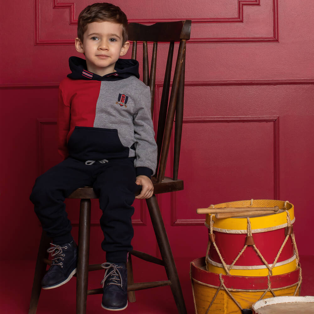 Patachou-بدلة رياضية قطن لون كحلي بألوان بلوك للأولاد | Childrensalon Outlet