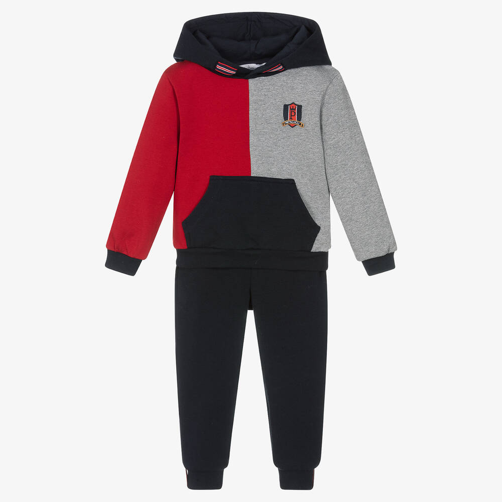 Patachou - Boys Blue Cotton Colourblock Tracksuit | Childrensalon