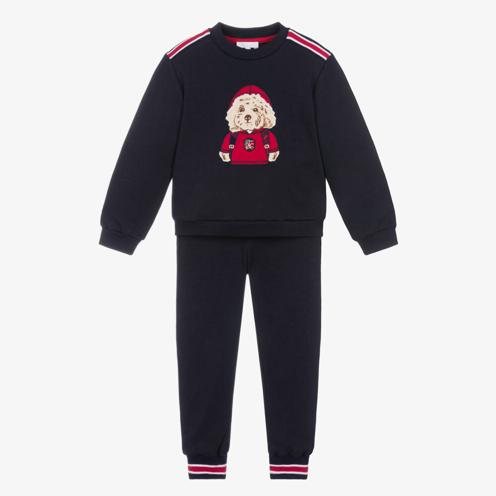 Patachou-Boys Blue Cotton Dog Tracksuit | Childrensalon Outlet