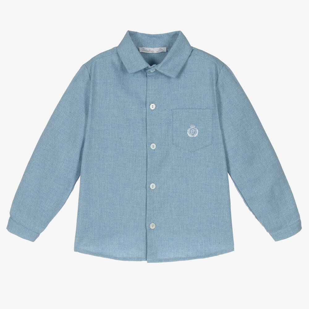 Patachou - Boys Blue Cotton Flannel Shirt | Childrensalon
