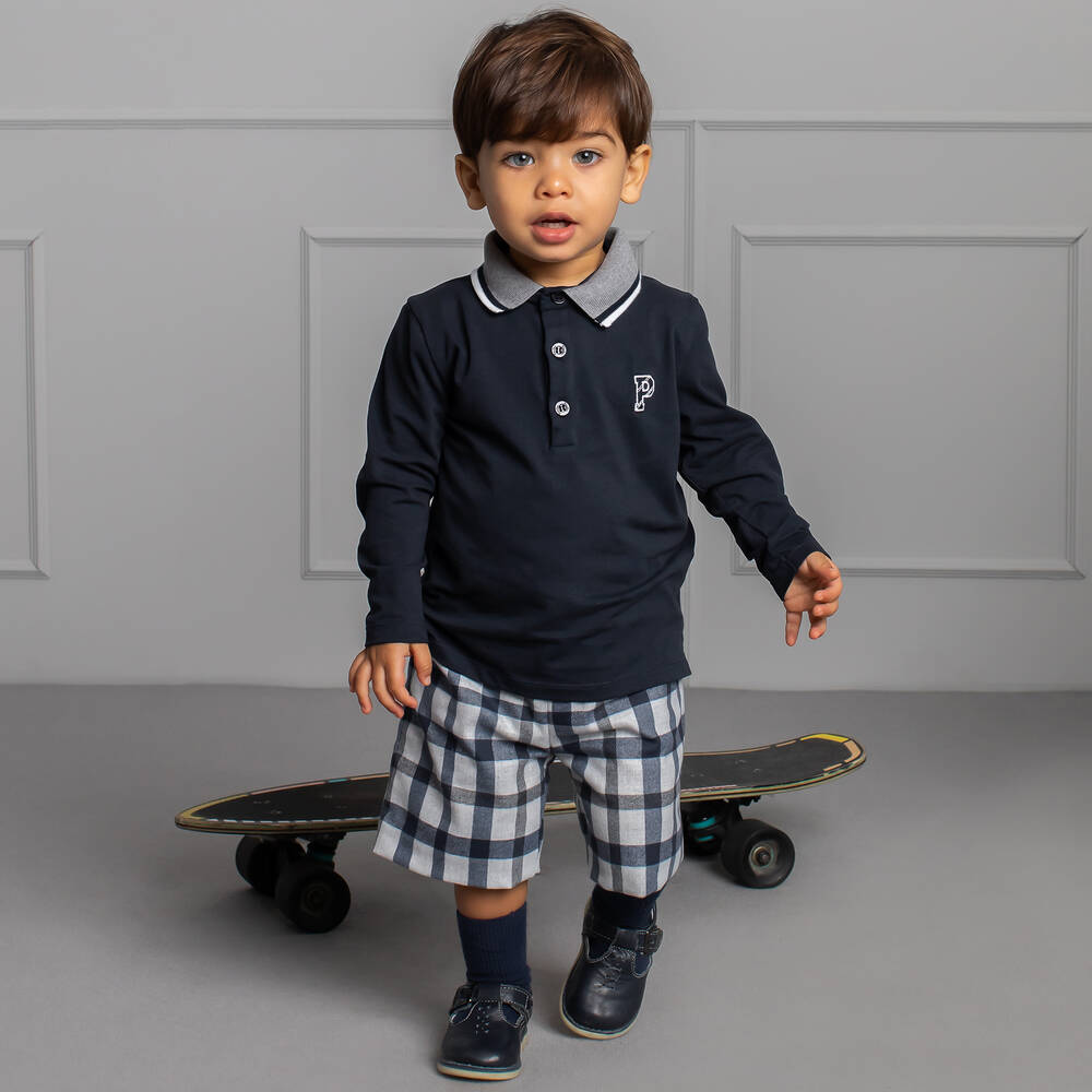 Patachou-توب بولو قطن جيرسي لون أزرق للأولاد | Childrensalon Outlet