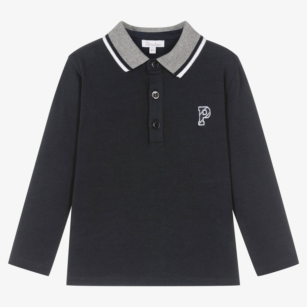 Patachou - Boys Blue Cotton Jersey Polo Shirt | Childrensalon