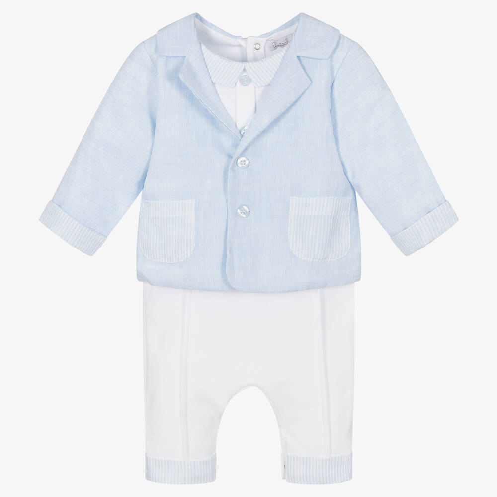Patachou-Boys Blue Cotton & Linen Romper | Childrensalon Outlet