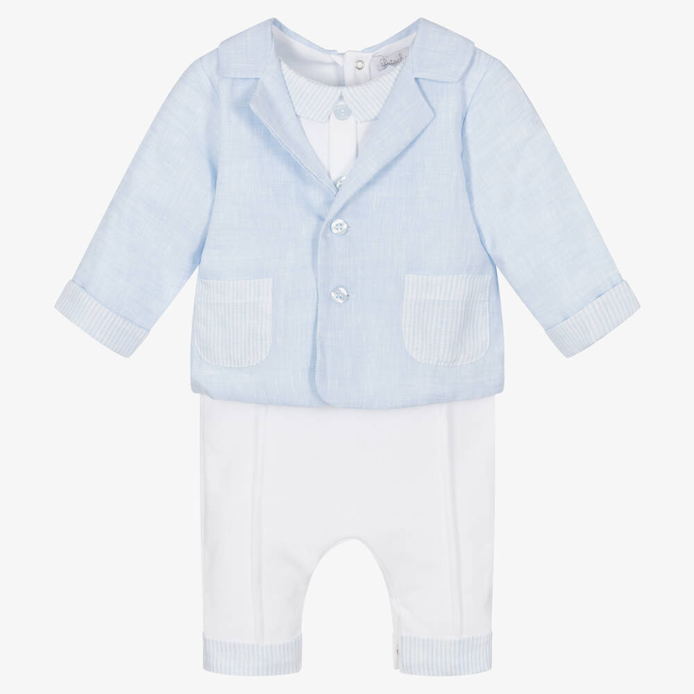 Patachou - Combinaison bleue en coton et lin | Childrensalon