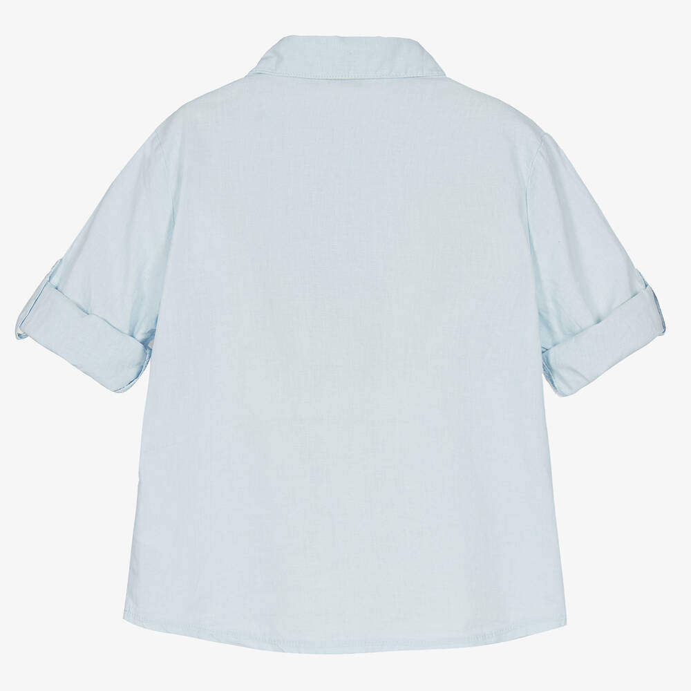 Patachou-Boys Blue Cotton & Linen Shirt | Childrensalon Outlet
