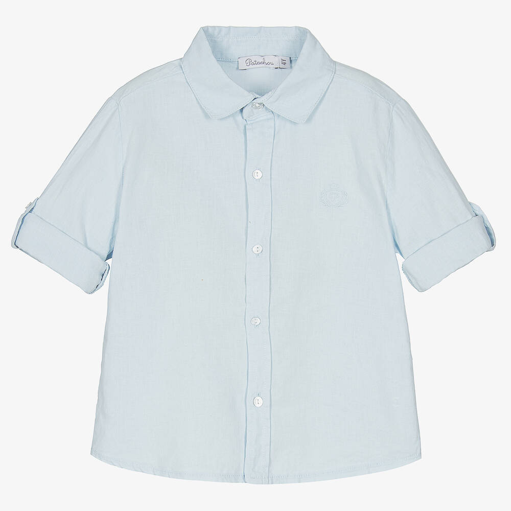 Patachou - Chemise bleue coton et lin garçon | Childrensalon