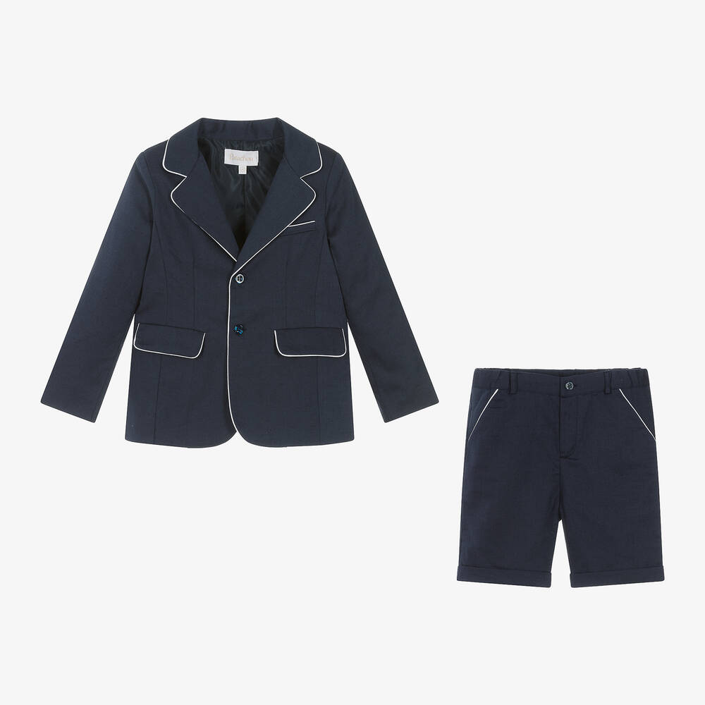 Patachou-Boys Blue Cotton & Linen Shorts Suit | Childrensalon Outlet