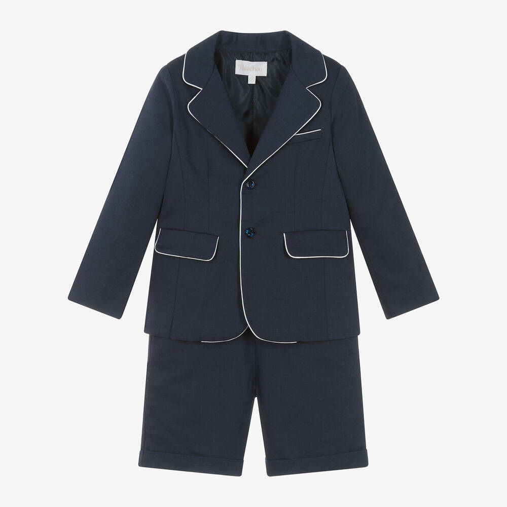 Patachou-Boys Blue Cotton & Linen Shorts Suit | Childrensalon Outlet