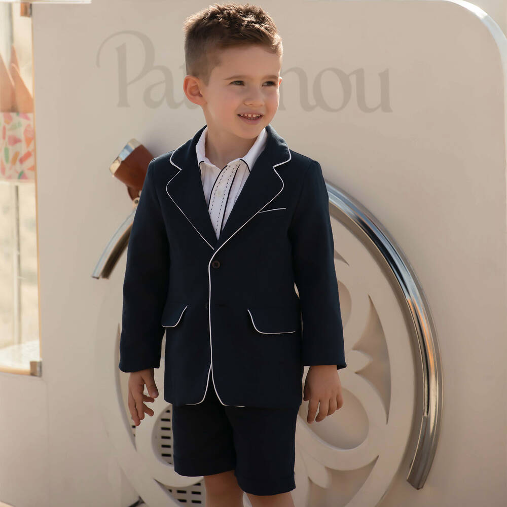Patachou-Boys Blue Cotton & Linen Shorts Suit | Childrensalon Outlet
