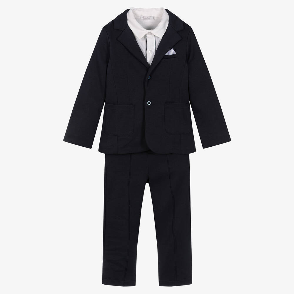 Patachou - Boys Blue Cotton & Linen Suit Set | Childrensalon