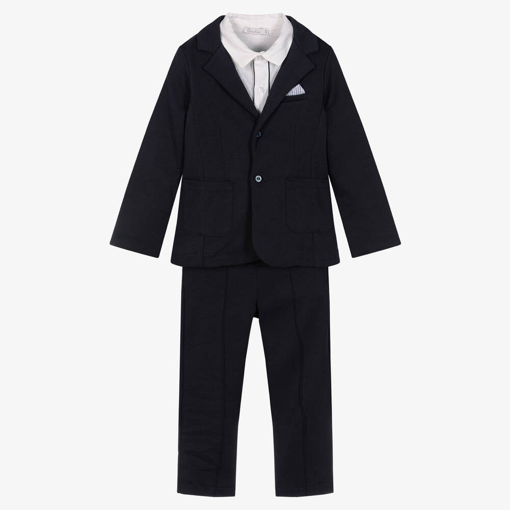 Patachou - Ensemble costume bleu coton et lin | Childrensalon