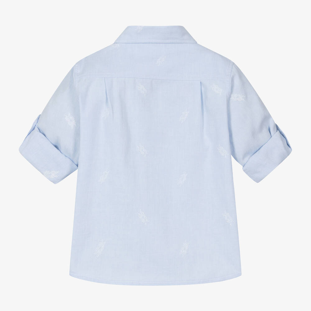 Patachou-Boys Blue Cotton Rope-Embroidered Shirt | Childrensalon Outlet