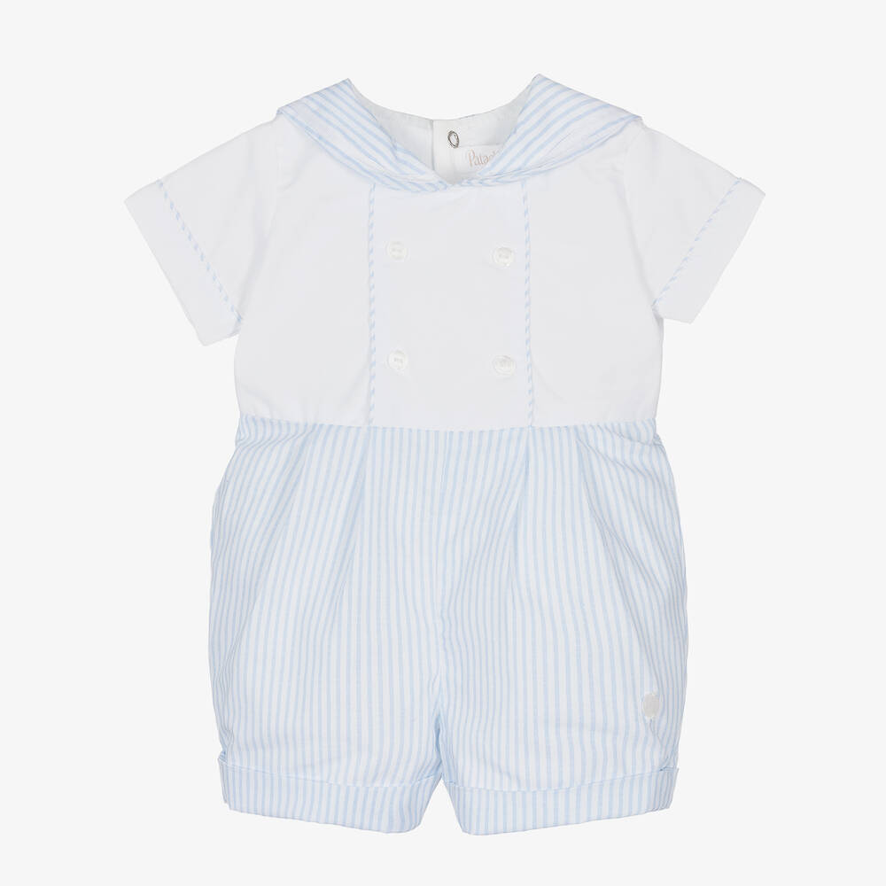 Patachou-Boys Blue Cotton Striped Shortie | Childrensalon Outlet