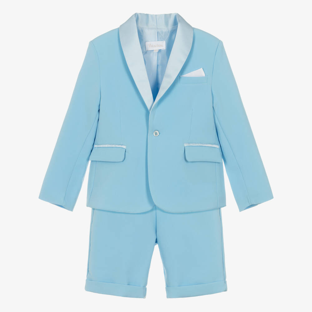 Patachou-Boys Blue Crêpe & Satin Shorts Suit | Childrensalon Outlet