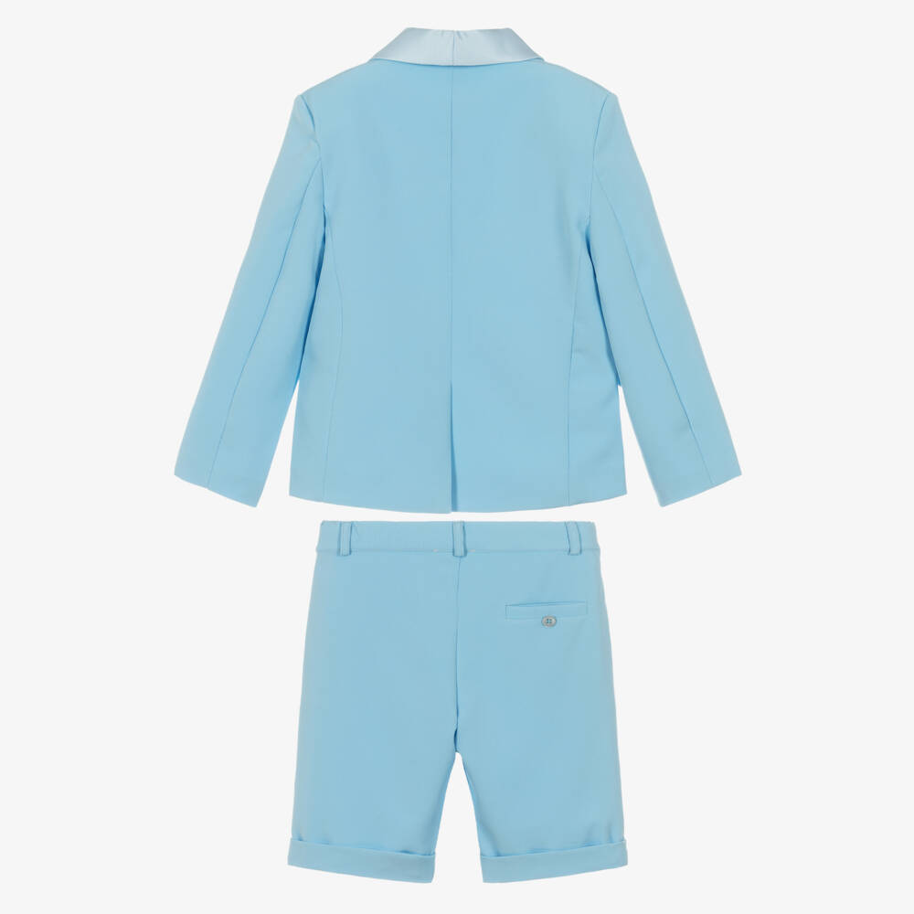 Patachou-Boys Blue Crêpe & Satin Shorts Suit | Childrensalon Outlet