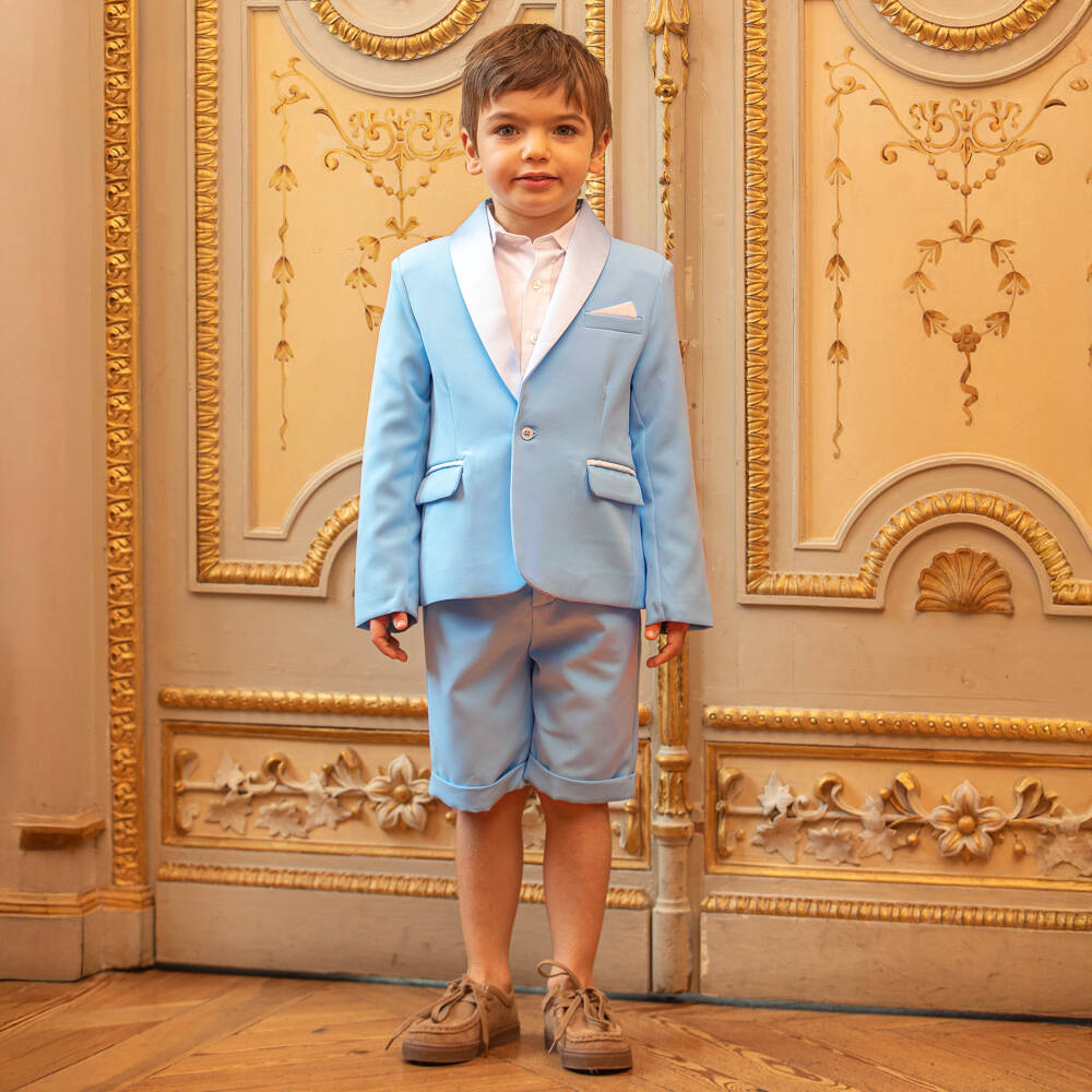 Patachou-Boys Blue Crêpe & Satin Shorts Suit | Childrensalon Outlet