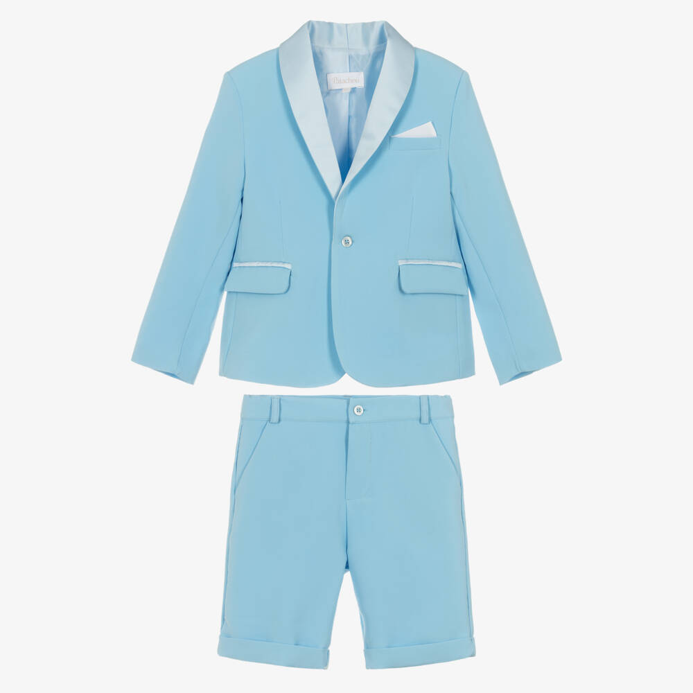 Patachou-Boys Blue Crêpe & Satin Shorts Suit | Childrensalon Outlet