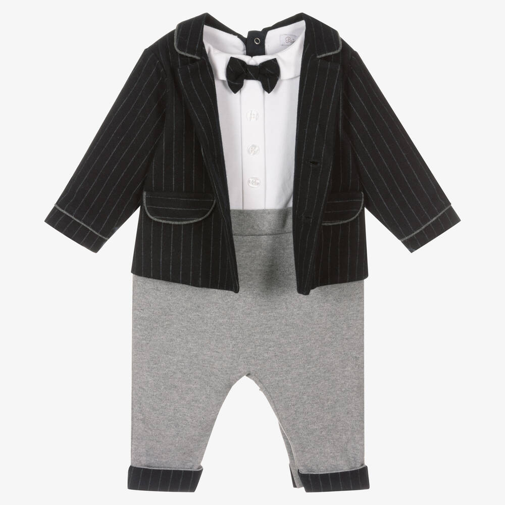 Patachou-أفرول رومبر قطن لون كحلي ورمادي للمواليد | Childrensalon Outlet