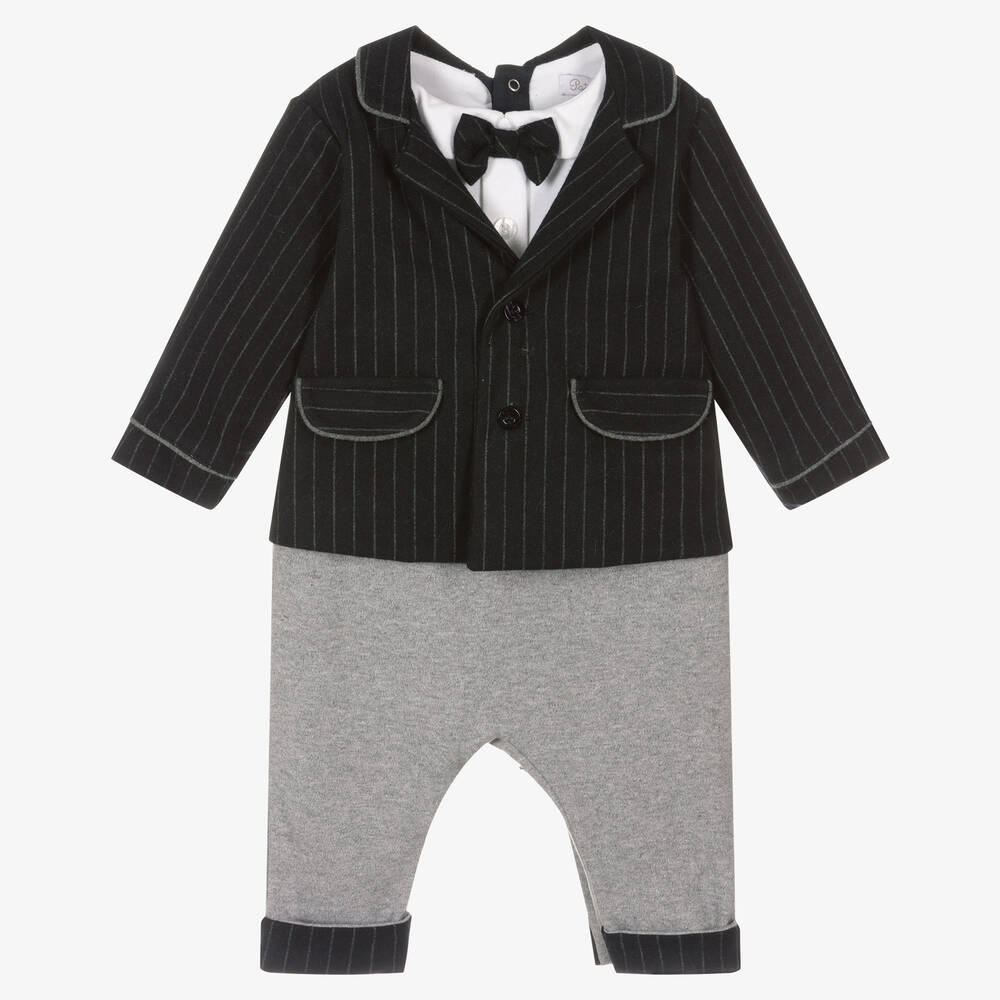 Patachou - Pyjama bleu et gris en coton bébé | Childrensalon