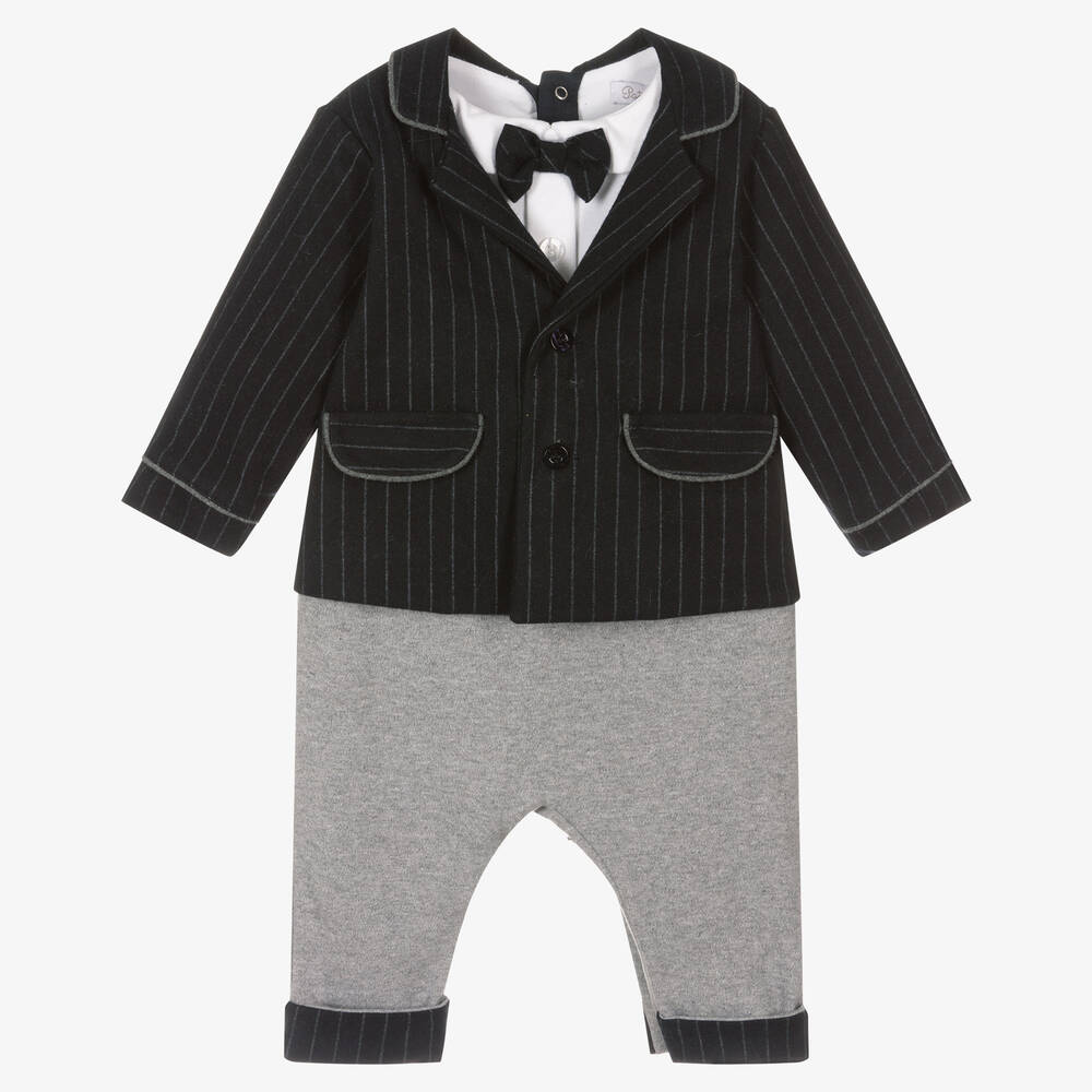 Patachou - Boys Blue & Grey Cotton Romper | Childrensalon