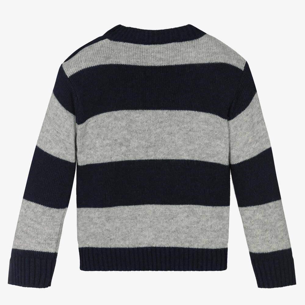 Patachou-Сине-серый шерстяной джемпер в полоску | Childrensalon Outlet