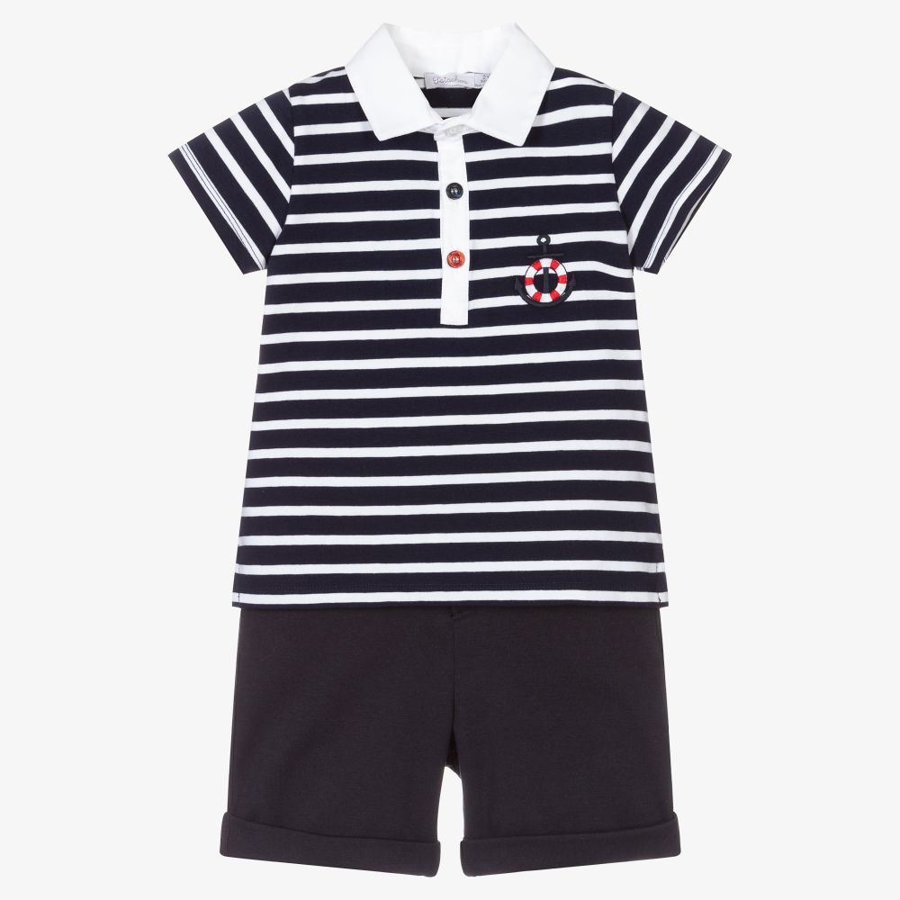 Patachou - Blaues Jersey-Shorts-Set (J) | Childrensalon