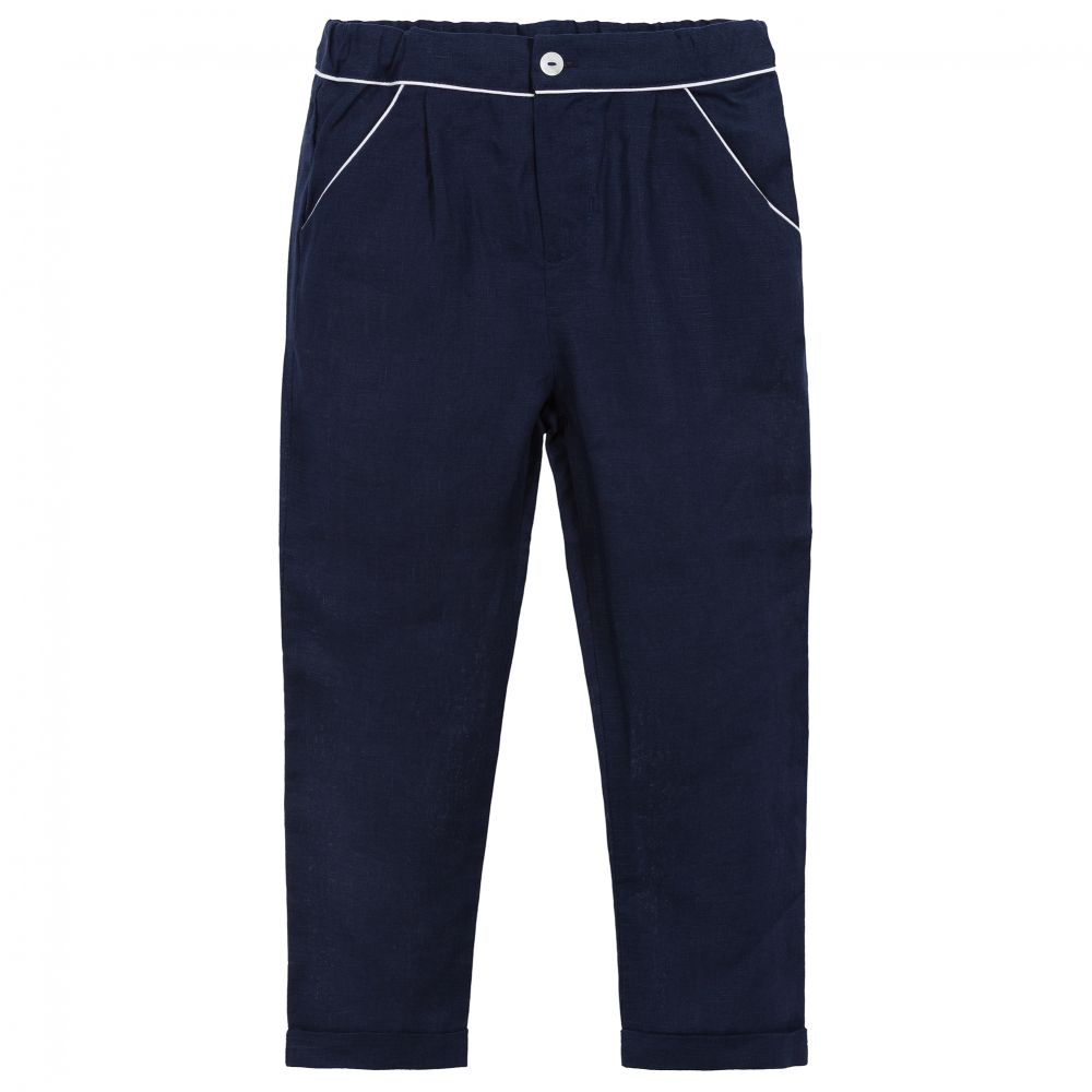 Patachou - Boys Blue Linen Blend Trousers | Childrensalon