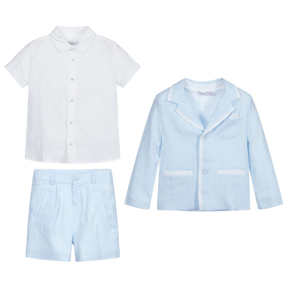 Patachou-طقم شورت 4 قطع كتان لون أزرق للأولاد | Childrensalon Outlet
