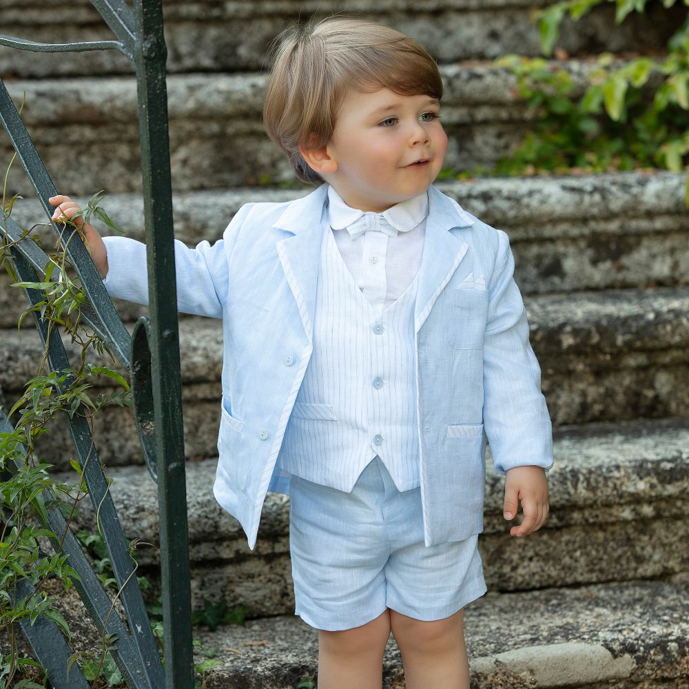 Patachou Boys Blue Linen Shorts Set Childrensalon Outlet