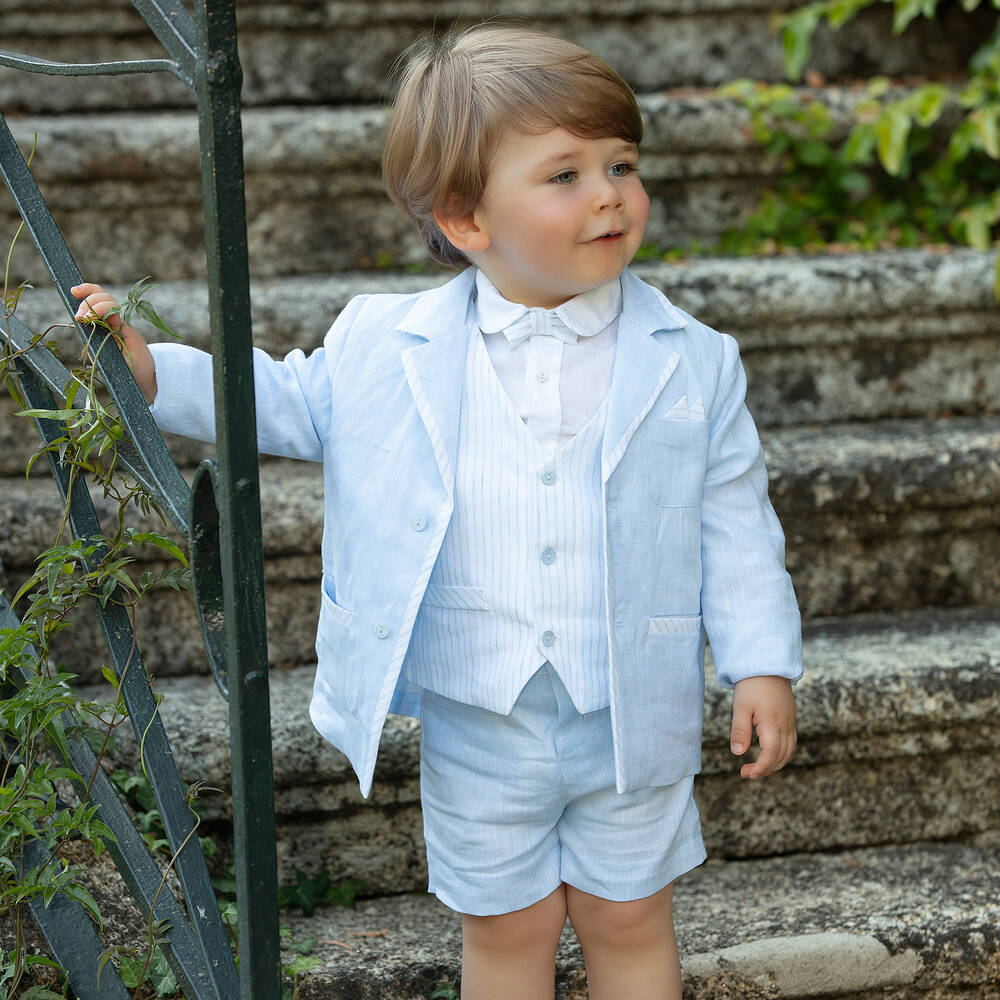 Patachou-طقم شورت 4 قطع كتان لون أزرق للأولاد | Childrensalon Outlet