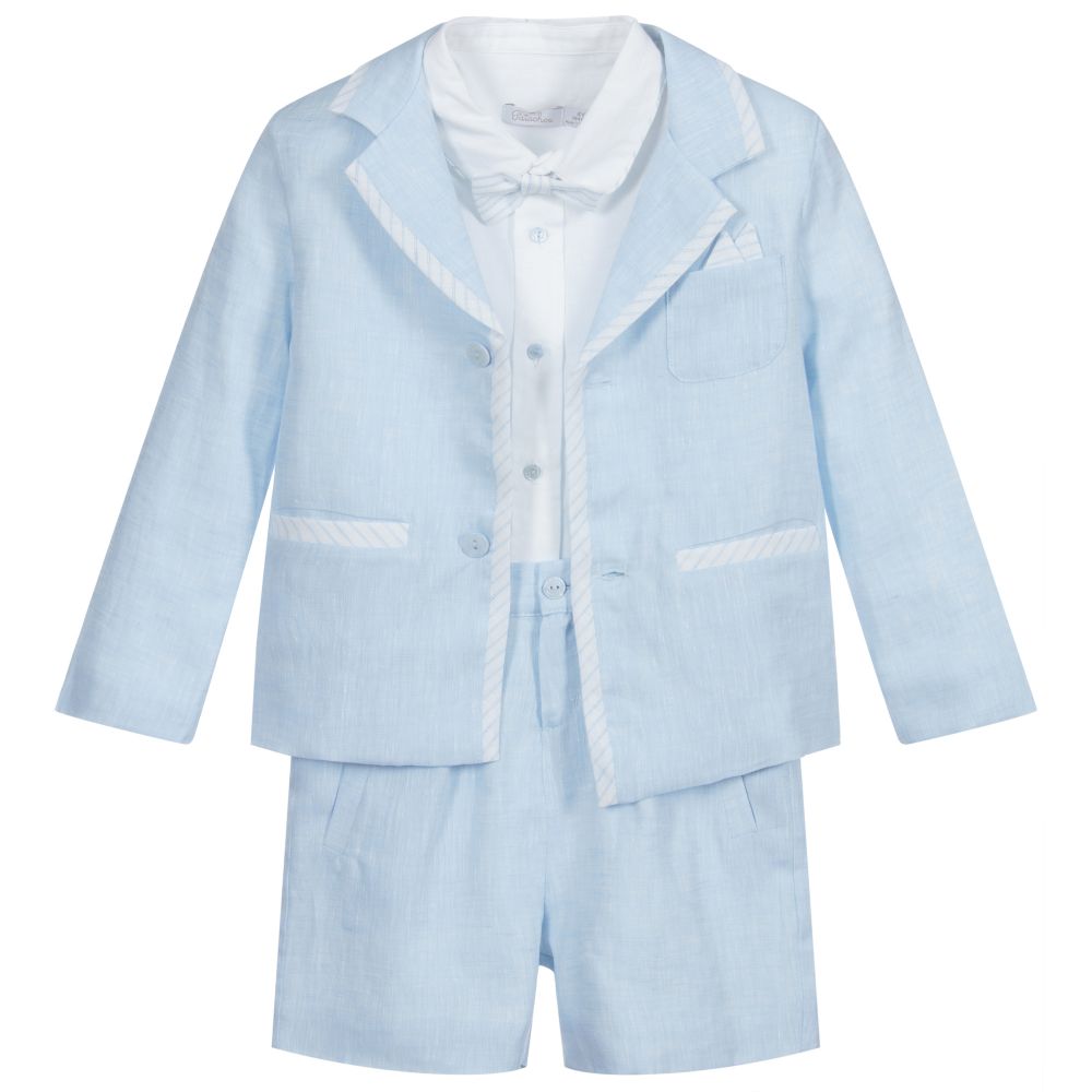 Patachou-Boys Blue Linen Shorts Set | Childrensalon Outlet