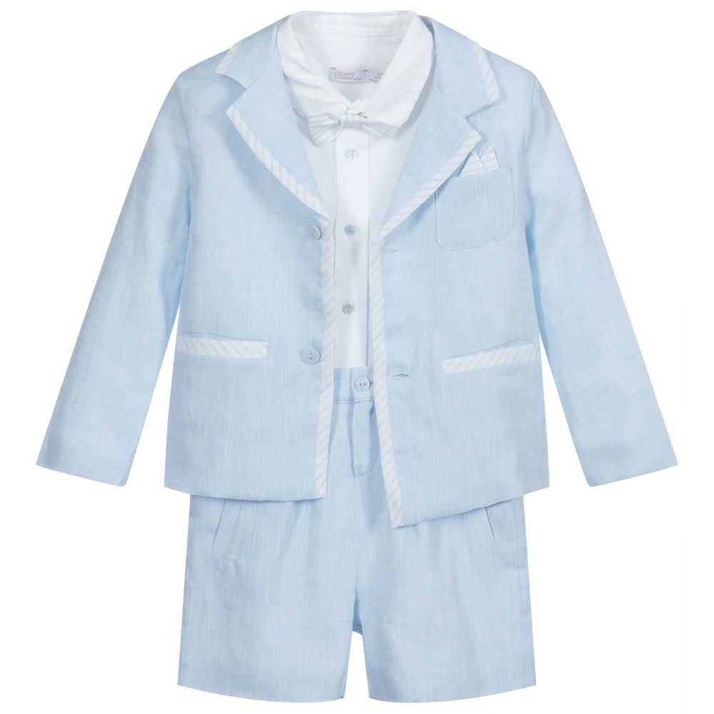 Patachou - Boys Blue Linen Shorts Set | Childrensalon