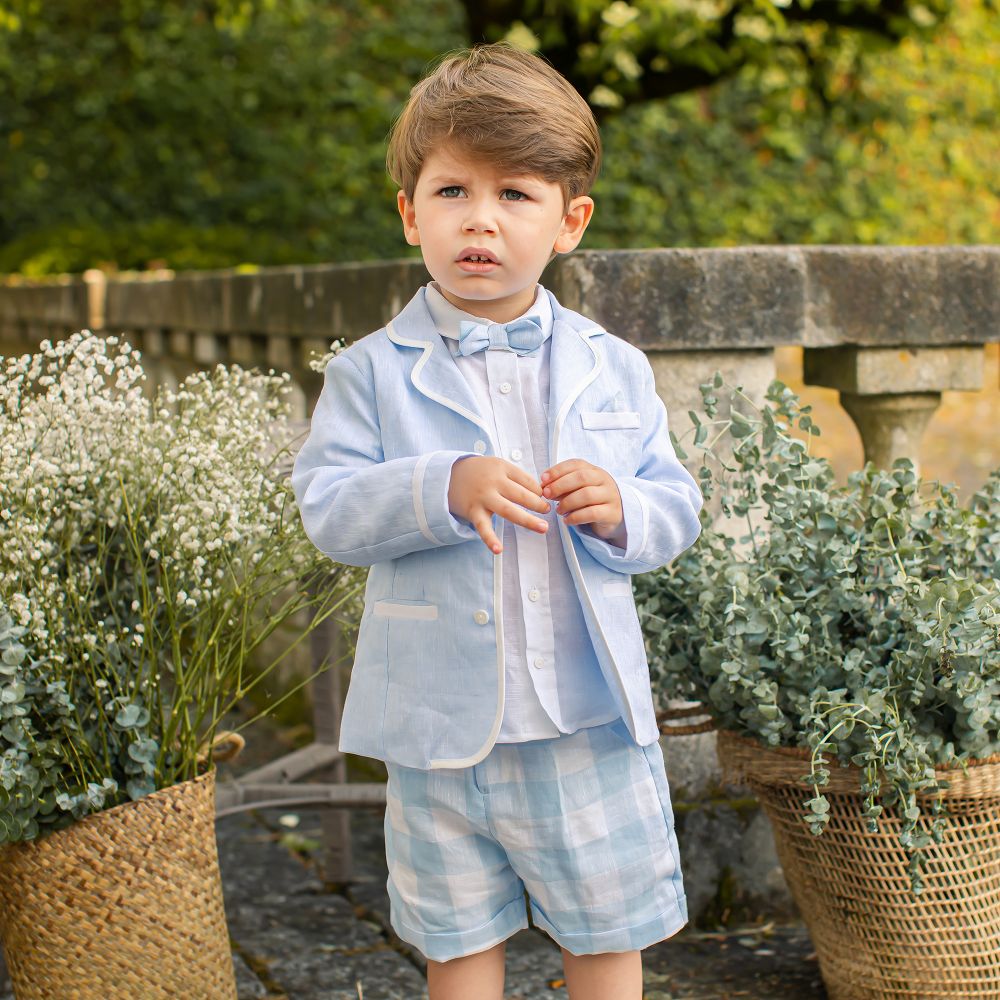 Patachou Boys Blue Linen Shorts Suit Childrensalon Outlet