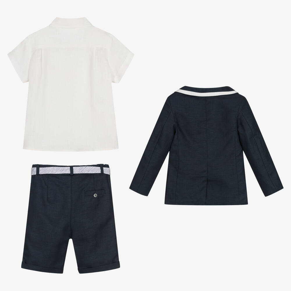 Patachou-Boys Blue Linen Shorts Suit | Childrensalon Outlet