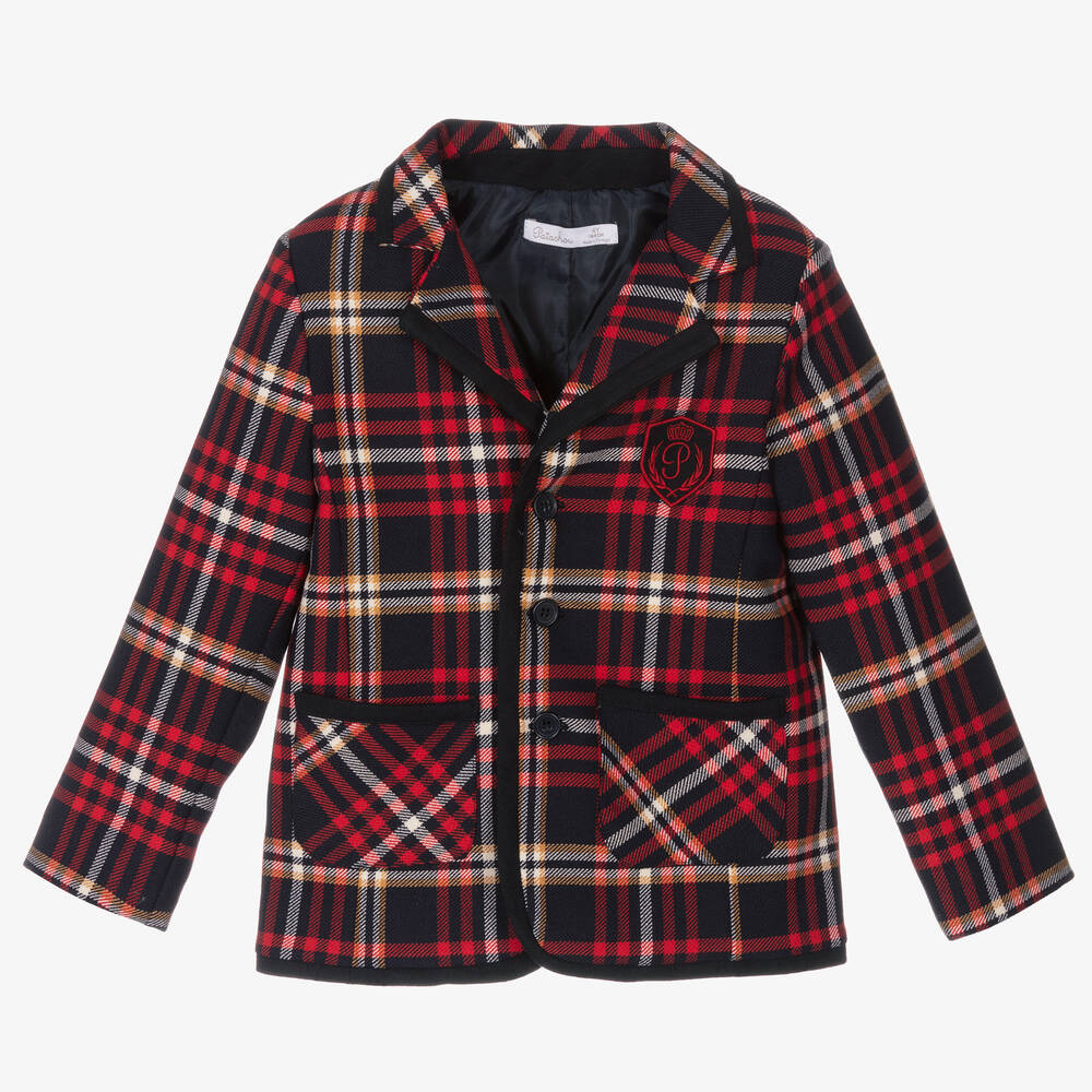 Patachou - Boys Blue & Red Check Blazer | Childrensalon