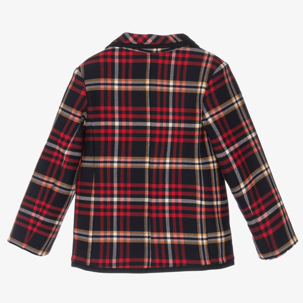 Patachou-جاكيت بلايزر مزيج صوف كاروهات لون أحمر وكحلي | Childrensalon Outlet