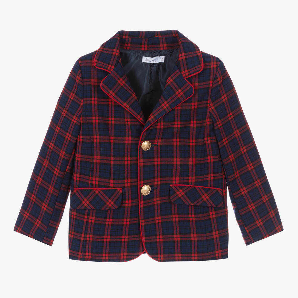 Patachou-Boys Blue & Red Tartan Blazer | Childrensalon Outlet