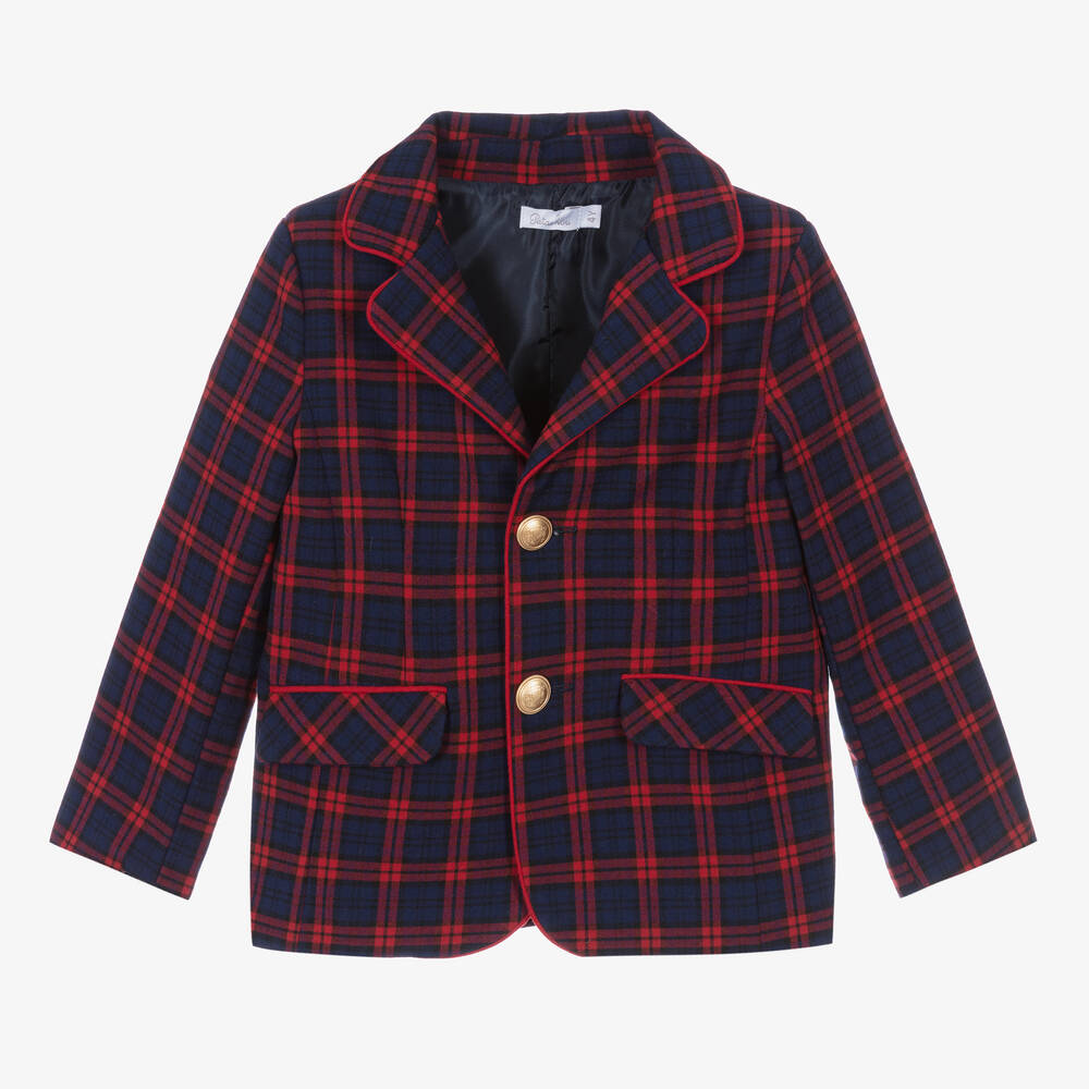 Patachou - Boys Blue & Red Tartan Blazer | Childrensalon