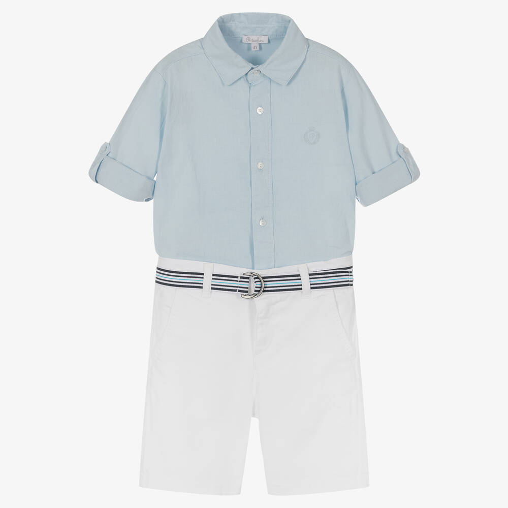 Patachou - Boys Blue Shirt & White Shorts Set | Childrensalon