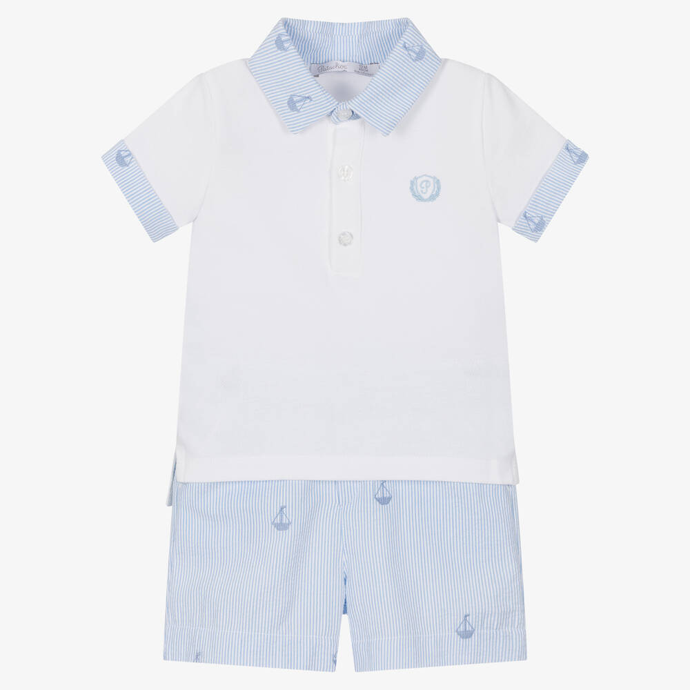 Patachou - Boys Blue Stripe Cotton Shorts Set | Childrensalon