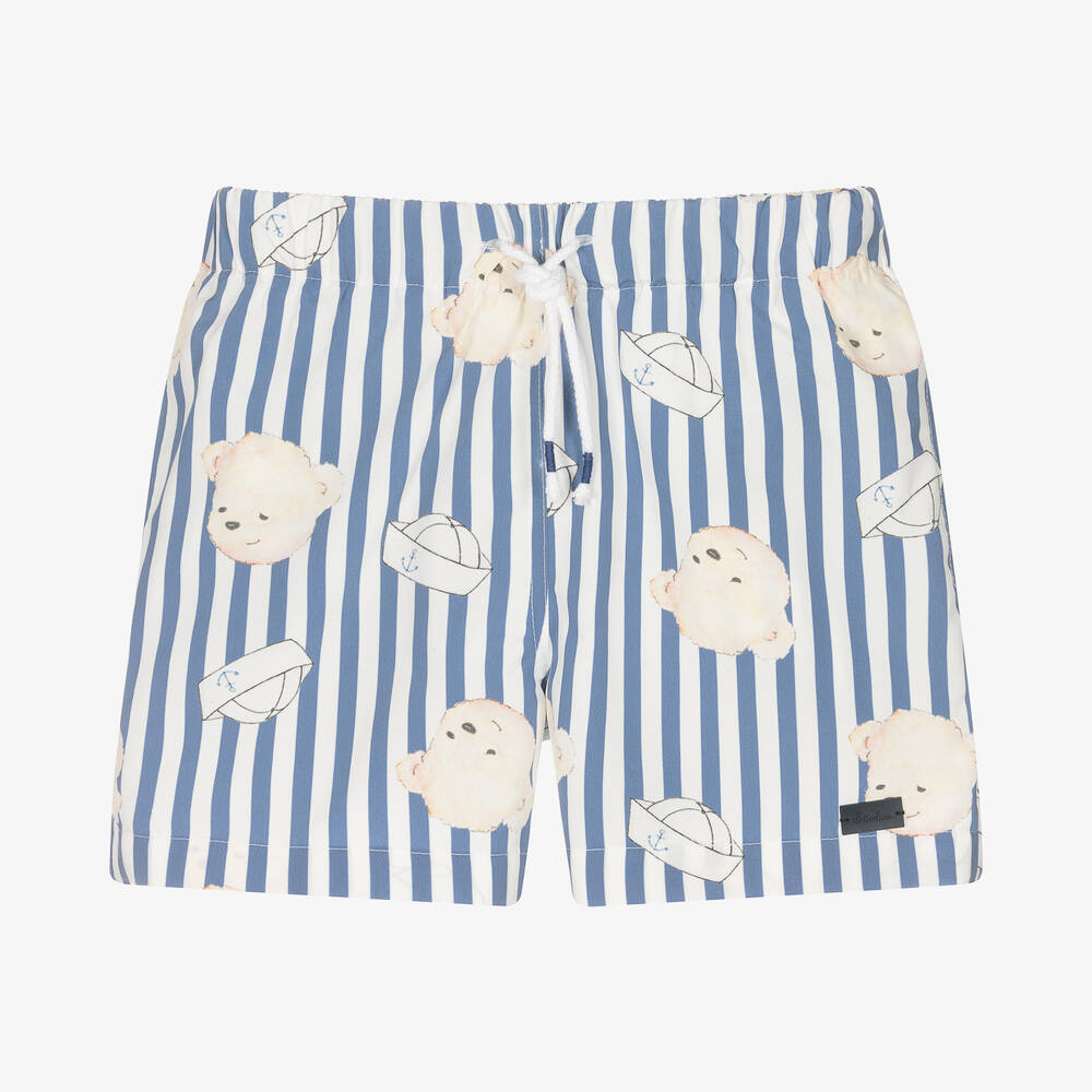 Patachou - Boys Blue Stripe Sailor Bear Swim Shorts | Childrensalon