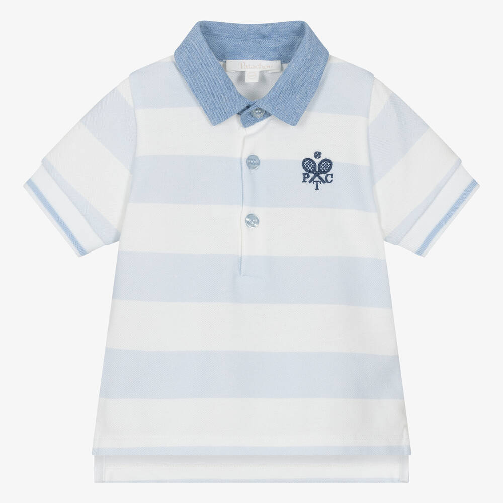 Patachou-Boys Blue Striped Cotton Piqué Polo Shirt | Childrensalon Outlet