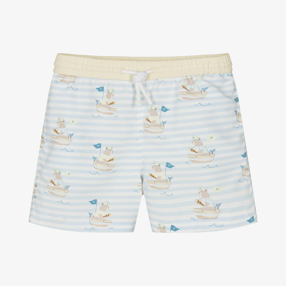 Patachou-Boys Blue Striped Teddy Bear Swim Shorts | Childrensalon Outlet