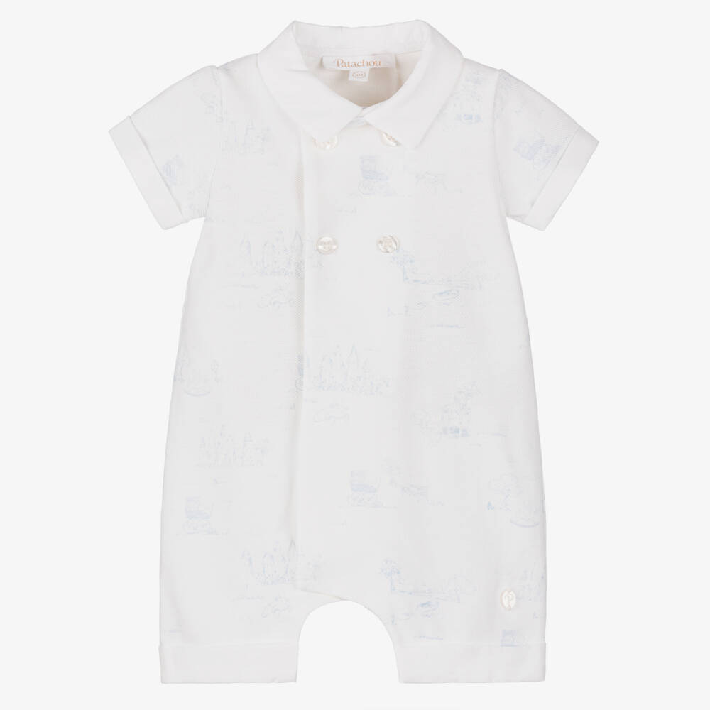 Patachou-Boys Blue Toile Cotton Romper | Childrensalon Outlet