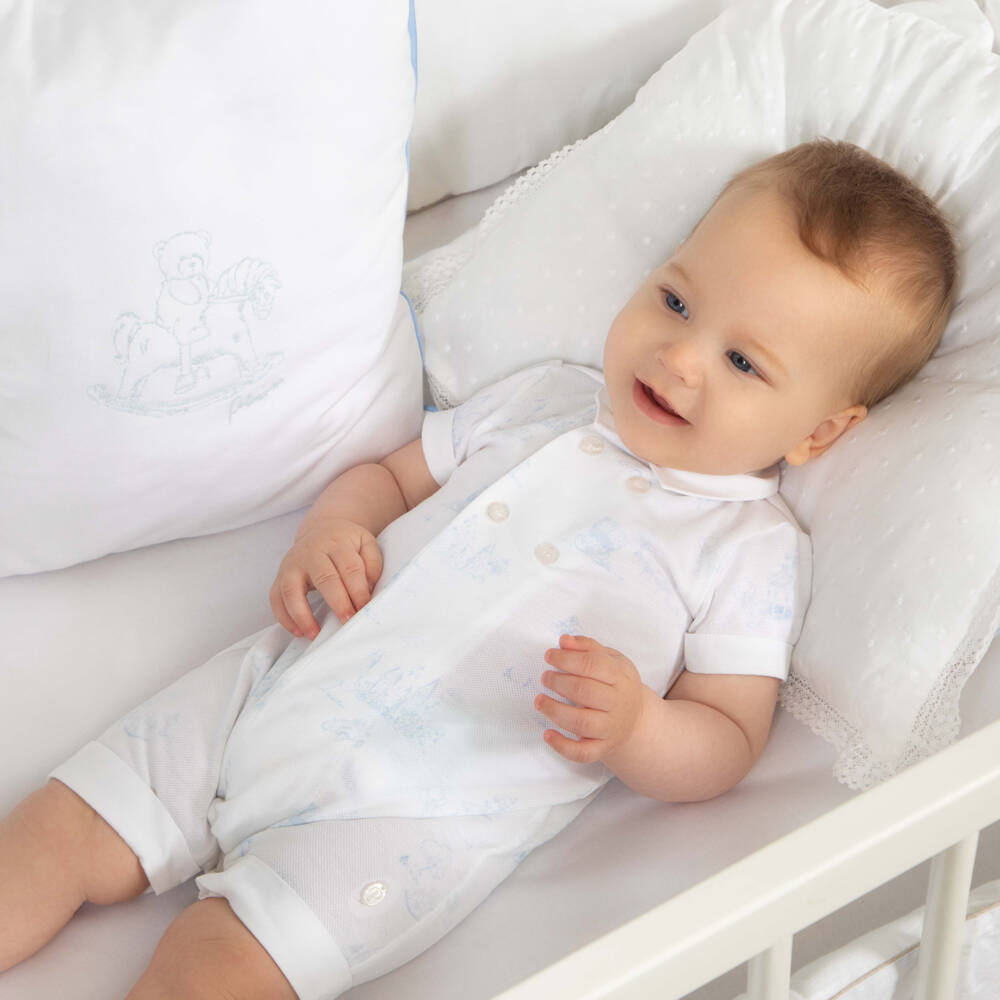 Patachou-Boys Blue Toile Cotton Romper | Childrensalon Outlet