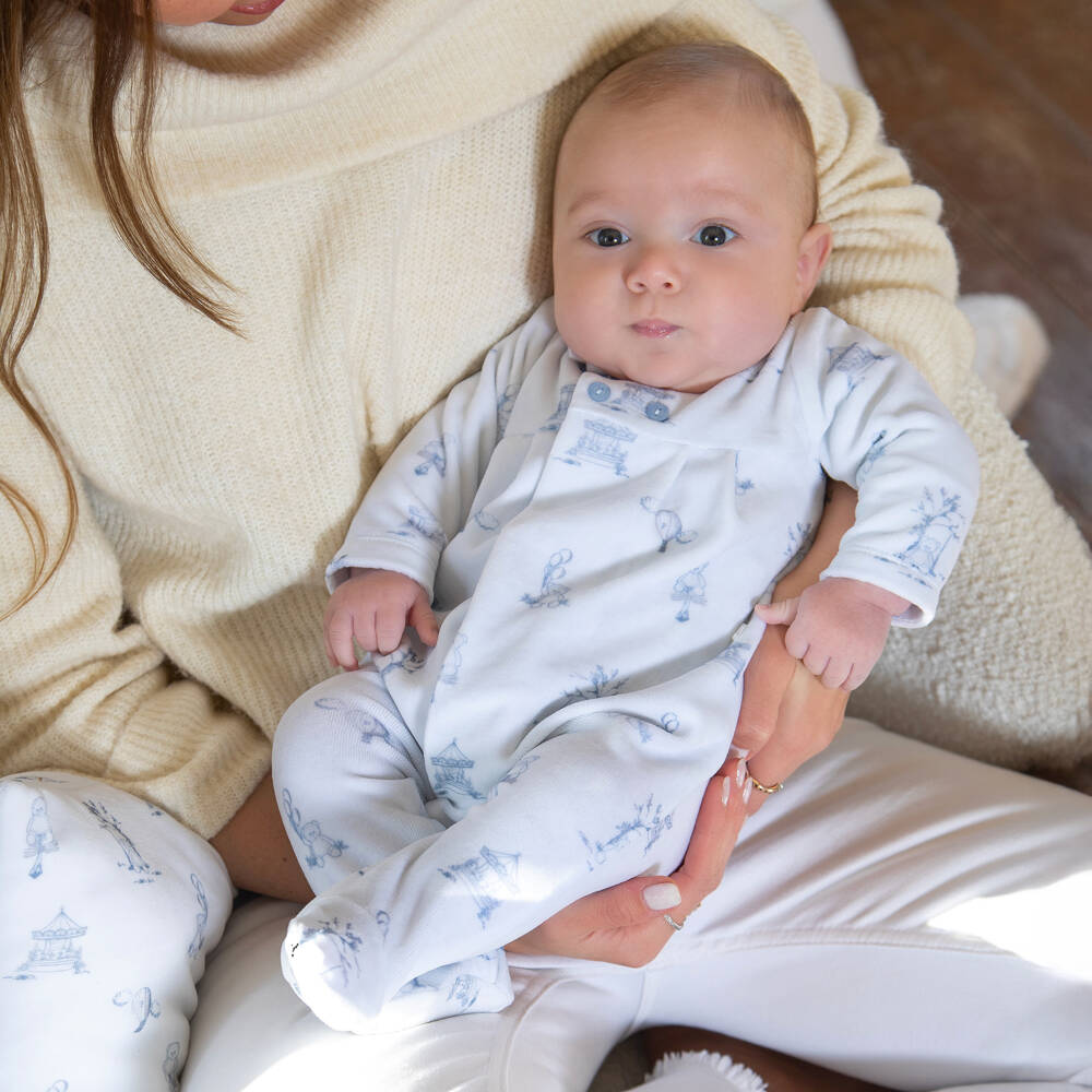 Patachou-Boys Blue Velour Teddy Bear Printed Babygrow | Childrensalon Outlet