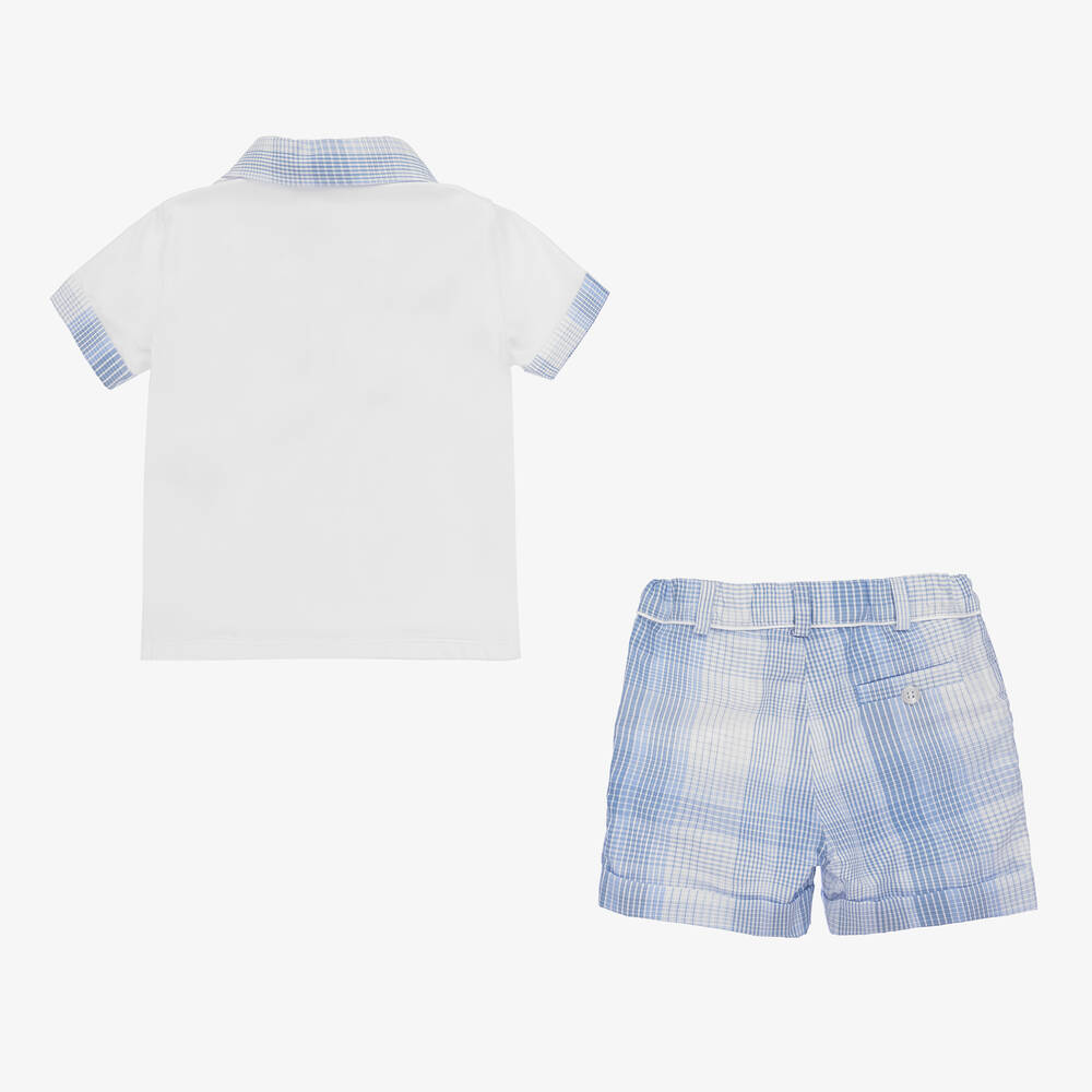 Patachou-طقم شورت قطن جيرسي لون أبيض وأزرق للأولاد | Childrensalon Outlet
