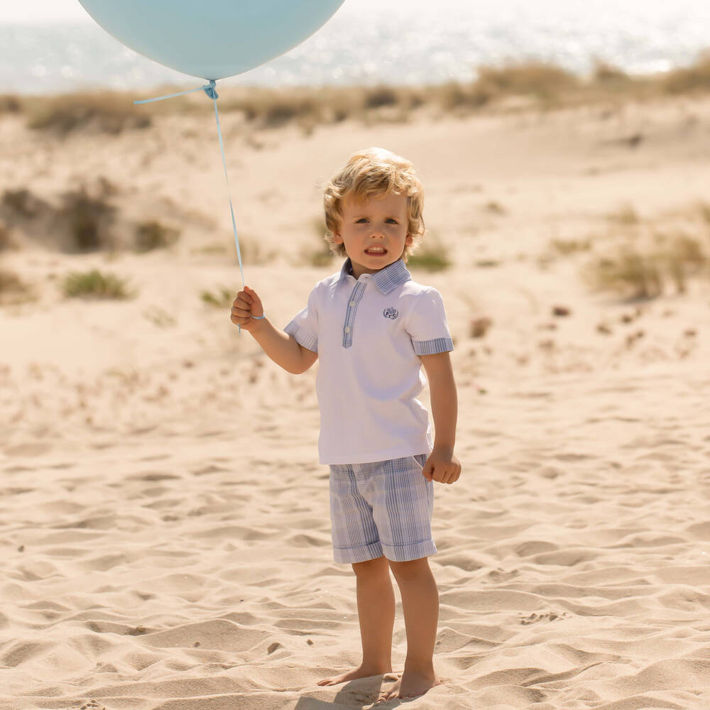 Patachou-طقم شورت قطن جيرسي لون أبيض وأزرق للأولاد | Childrensalon Outlet