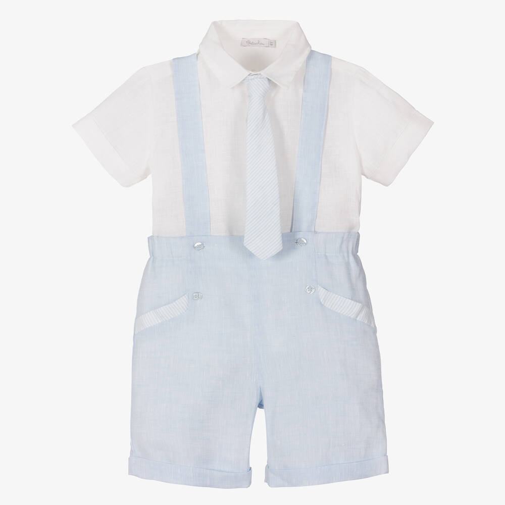 Patachou - Ensemble short bleu et blanc en lin | Childrensalon