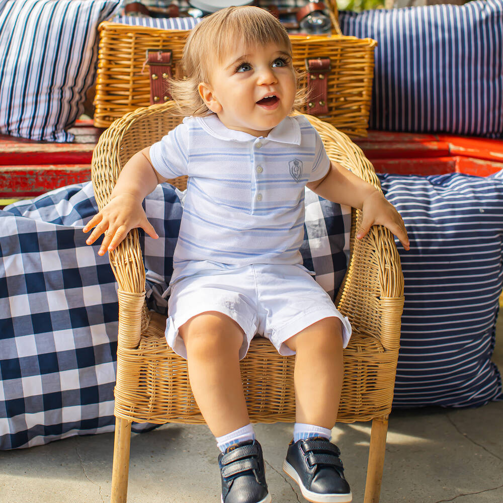Patachou-Boys Blue & White Shorts Set | Childrensalon Outlet
